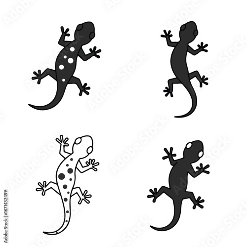 Lizard set solid, line art