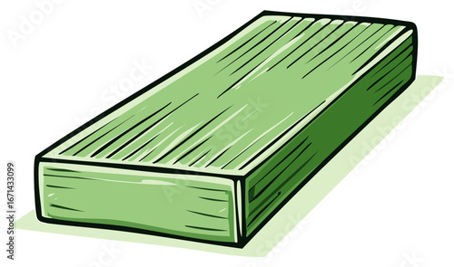 Hand drawn cartoon illustration of a green stick of spearmint chewing gum