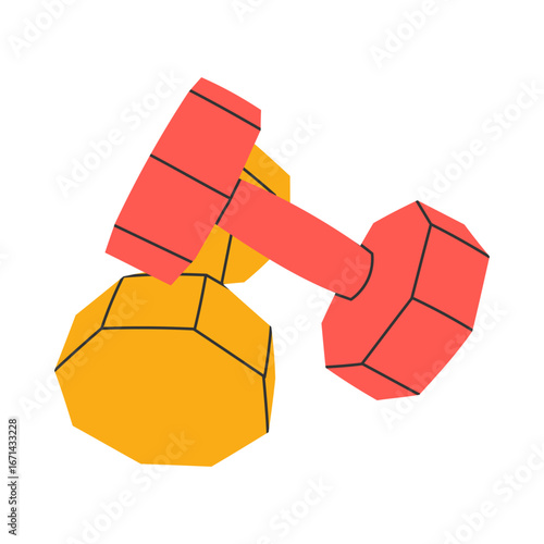 Sport dumbbells pair. Two light weights for muscle strength exercise, gym workout. Fitness lightweight dumbells, accessories for training. Flat vector illustration isolated on white background