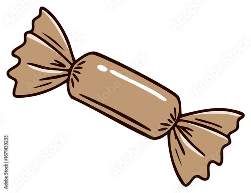 Wrapped caramel candy illustration, brown color, sweet treat
