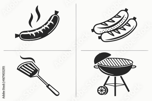 Barbecue Grill and Sausage Icons.
