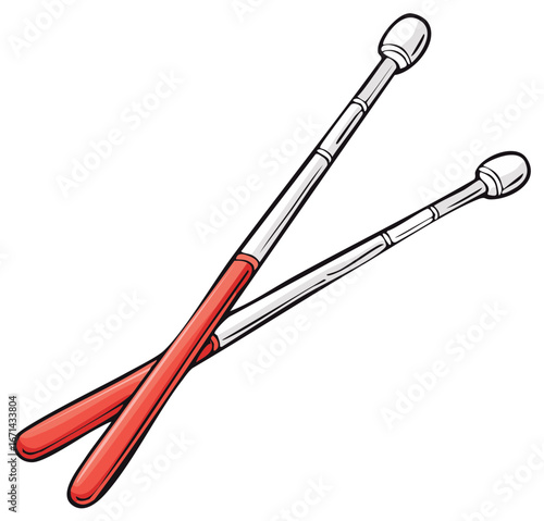 Cartoon illustration of a pair of crossed red tenor drum mallets