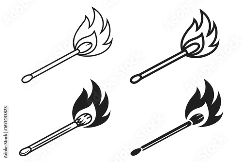 Burning Match Icons Set.