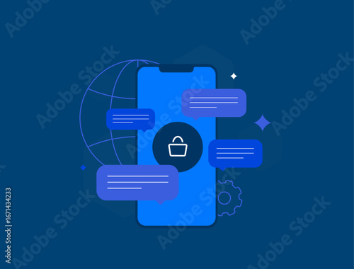 Customer engagement platforms for e-commerce with digital interaction, mobile communication, user experience and online service solutions supporting business growth vector illustration