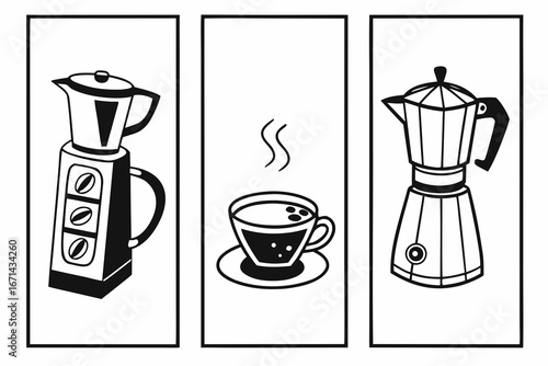 Coffee Making Icons Blender Cup and Moka Pot.