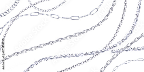 Gracefully curved silver chains and pearl strands in a rectangular frame. Isolated watercolor illustration for printing design for Christmas sales, jewelry stores, postcard printing.
