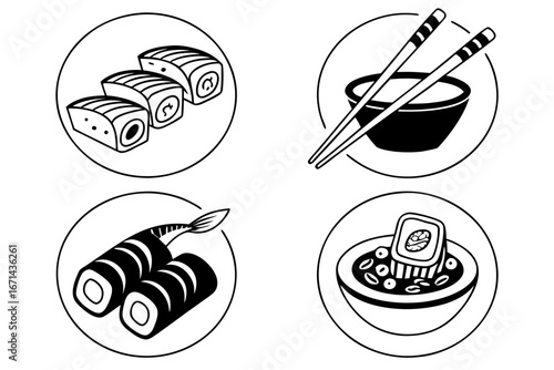 Japanese Sushi and Chopsticks Icons.
