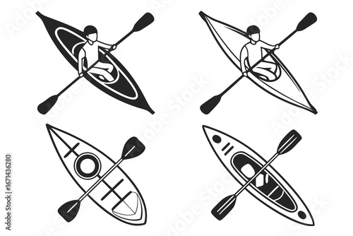 Kayaking Icon Set Paddling Adventures and Water Sports.