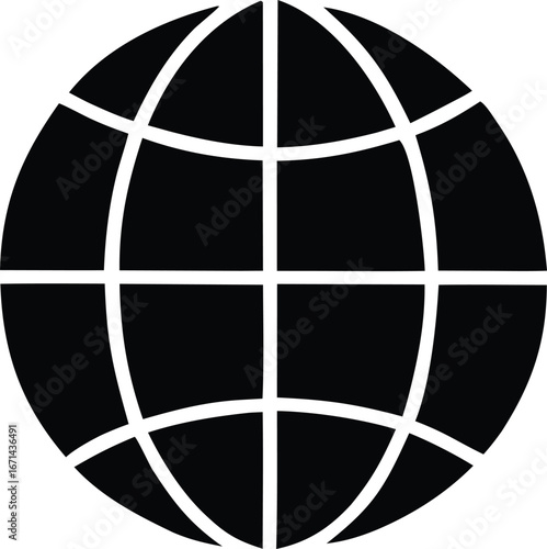 Simple black globe icon represents global connectivity and worldwide reach for digital communication and travel concepts
