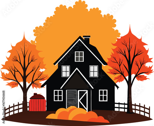 Silhouette of Farmhouse in Fall