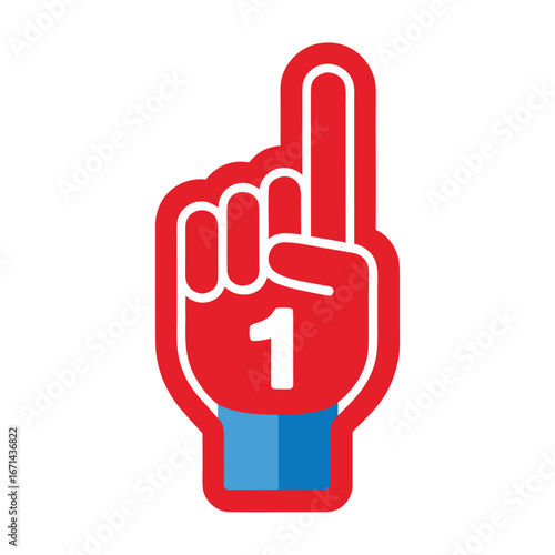 Number one sports fan foam hand vector illustration with raised finger cheering supporter