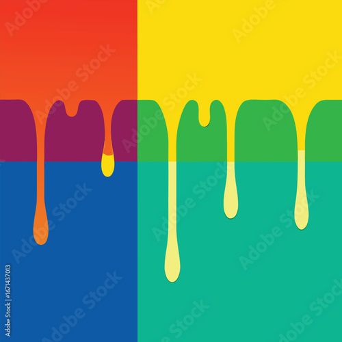 Paint drip rainbow vector background with vivid artistic colorful dripping design