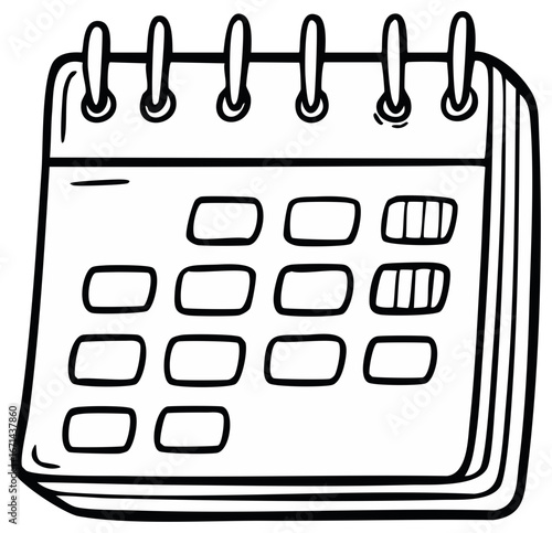 Black and white calendar illustration, scheduler or planner