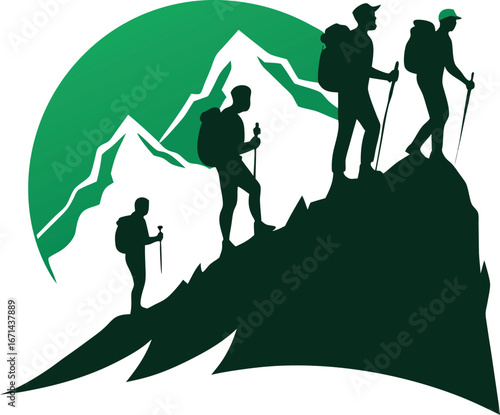 Silhouette of Hikers on Mountain Ridge