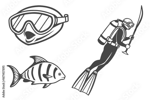 Scuba Diving Gear and Marine Life Illustration 1.