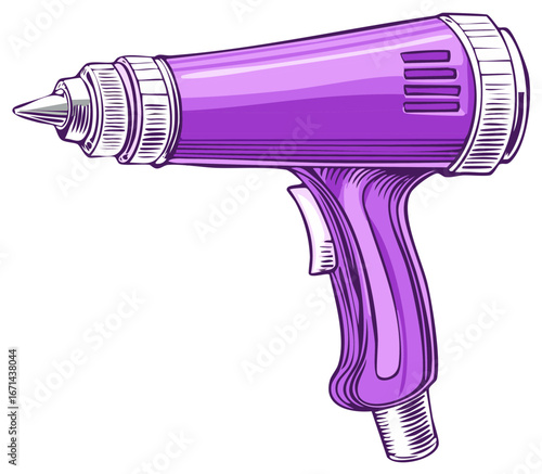 Retro futuristic purple laser gun vector illustration with engraved details