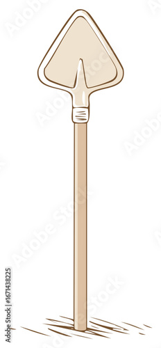 Hand Drawn Pale Shovel with Wooden Handle and Shadow