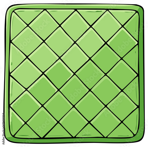 Cartoon style green quilted square pot holder with square pattern kitchen accessories