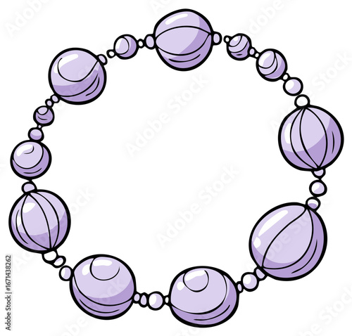 Stylized lavender pearl necklace jewelry illustration with varied bead sizes
