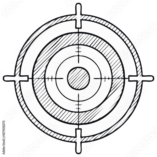 Hand-Drawn Target with Crosshair. Goal Accuracy Conceptual Illustration.