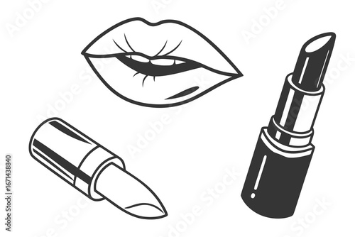 Stylish Lipstick and Lips Illustration.
