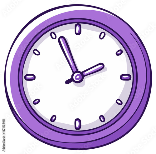 Illustration of Purple Clock with Minute and Hour Hands Indicating Time