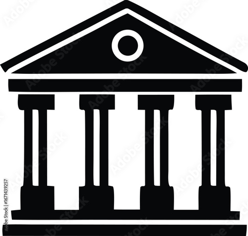Classic building icon symbolizing government justice law and financial institutions featuring four columns and pediment detail