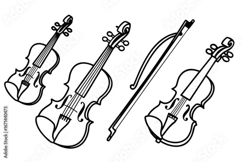 Three Violins and a Bow Illustration.