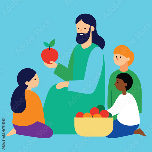 Jesus teaching parables to villagers religious biblical preaching vector illustration