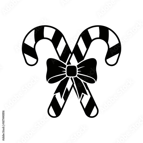 Vector icon of two candy canes crossed and tied with a bow, , symbolizing christmas and holiday season