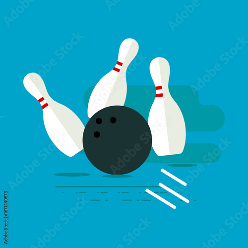 Flat Design Bowling Strike:  Fun, Energetic, and Playful Vector Illustration