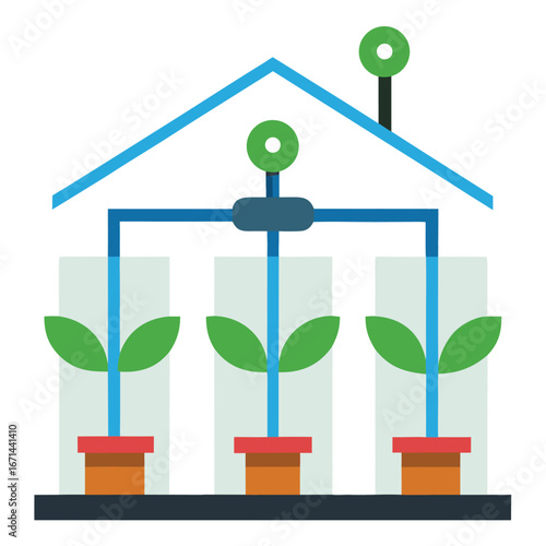 Connected greenhouse with hydroponics smart farming iot agriculture vector illustration