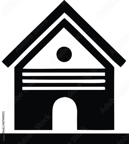 Simple black and white house icon ideal for property real estate business or shelter pet adoption logo and symbol design elements