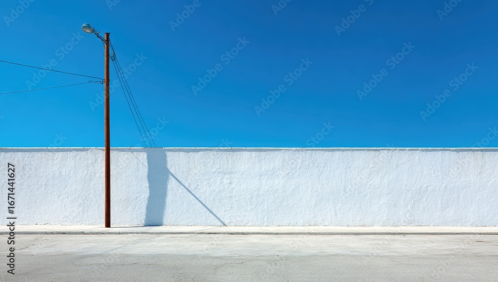 Fototapeta premium Empty street with a light post and wall