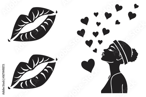 Woman blowing hearts with lips.