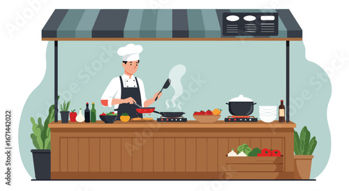 Cook prepares food
