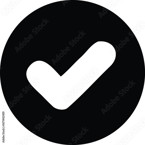 Simple black circle with white checkmark icon for approved selection confirmation success or validation processes