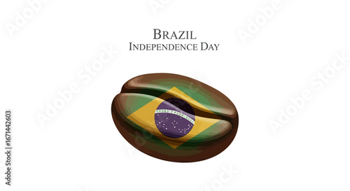 A coffee bean with the flag of Brazil painted on it, commemorating Brazil's Independence Day.