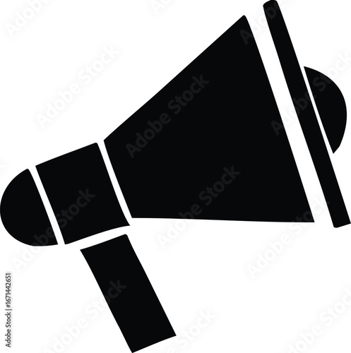 Black megaphone silhouette icon promoting announcements and public speaking loudspeaker communication symbol