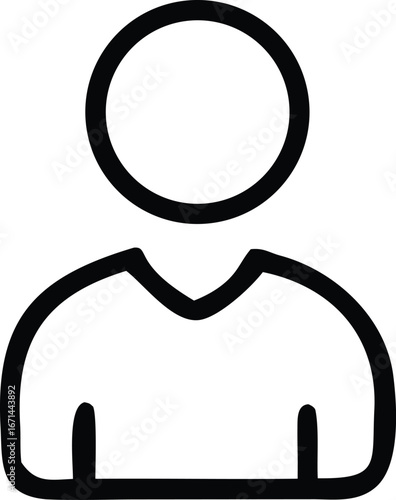 Simple doodle icon representing a person head and shoulders with a hand drawn outline style for profiles or avatars