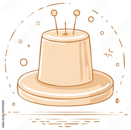 Pincushion Illustration with Sewing Needles and Hand Drawn Style Elements