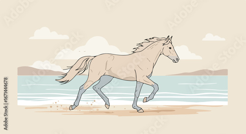 Galloping horse on the beach