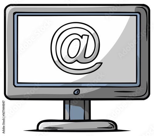 Computer monitor displaying the "at" symbol, representing email or internet communication.