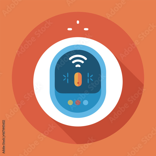 Smart thermostat on a wall controlling temperature smart energy saving device vector illustration