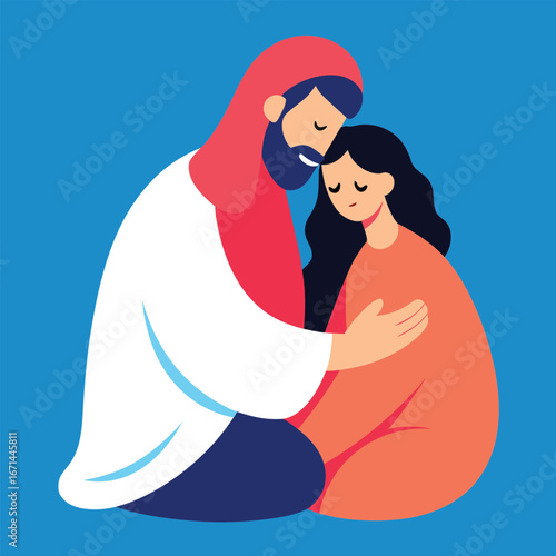 Jesus comforting the sick and suffering with healing compassion Christian religious artwork