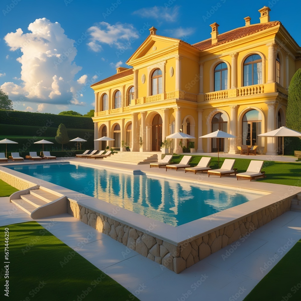 Fototapeta premium Golden Luxury Villa with Pool