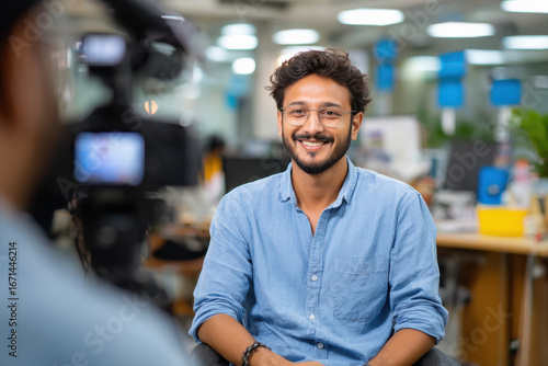 indian start up founder being interviewed by journalist