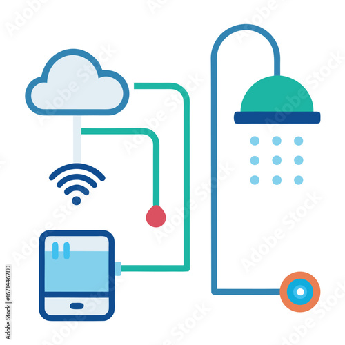 A connected bathroom with water saving smart appliance iot technology vector illustration