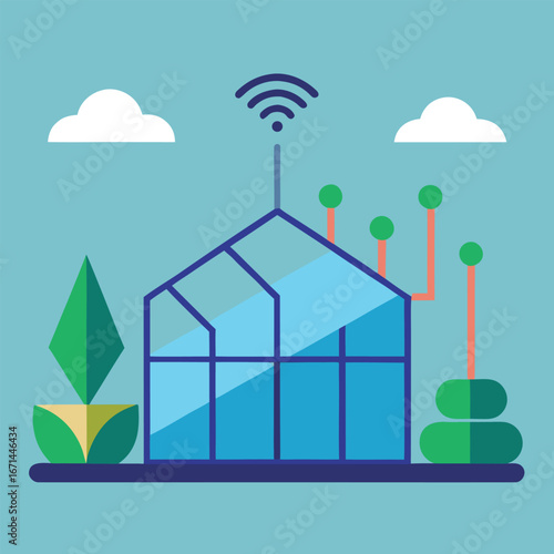 A greenhouse with automated ventilation smart agriculture iot farming vector illustration