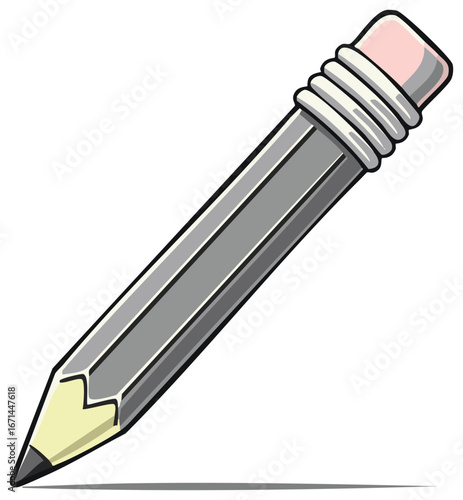 Classic sharpened graphite pencil with an eraser in a bold cartoon vector style